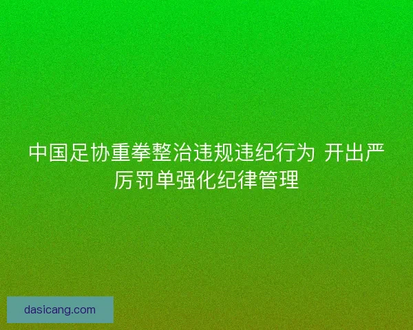 中国足协重拳整治违规违纪行为 开出严厉罚单强化纪律管理